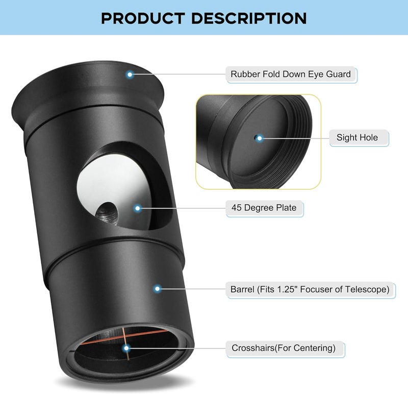 Tydeux 1.25" Metal Collimating Cheshire Eyepiece Without Laser - Short Version - for Newtonian Reflector Telescope - Image 4